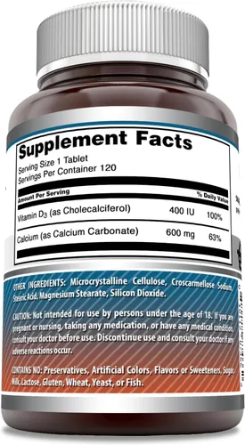Miniatura 2 de Amazing Formulas Suplemento de Calcio con Vitamina D3 Tabletas Sin OGM Sin Gluten Fabricado en Estados Unidos (Paquete de 1 120 Unidades)
