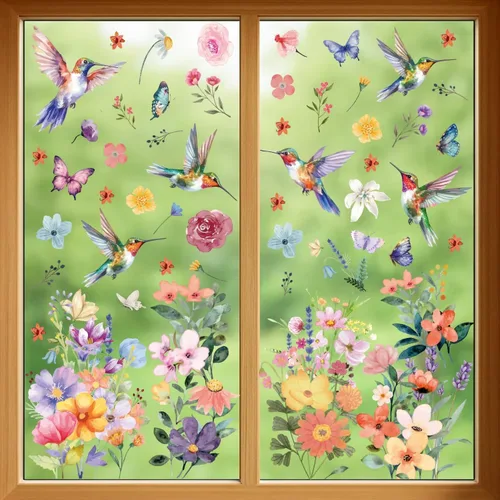 Miniatura 11 de WALPLUS Decoración de primavera para ventana de conejito de Pascua, decoración de primavera, de verano, reutilizable, para despegar y pegar