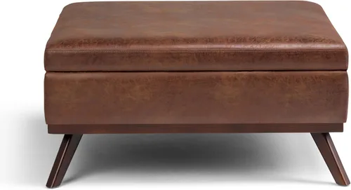 Miniatura 6 de Simpli Home Owen - Mesa auxiliar cuadrada de 91 cm (36 pulgadas) de ancho, otomana de almacenamiento con tapa superior, reposapiés tapizado en cuero