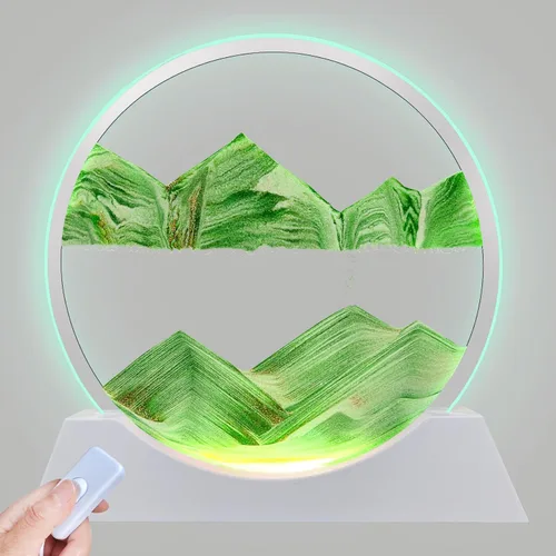Miniatura 12 de Aoderun Arte de Arena en Movimiento de 7" con Movimiento Líquido con Luz, 3 Colores Cambiantes, Cuadro de Arte de Arena en Movimiento de Vidrio Verde