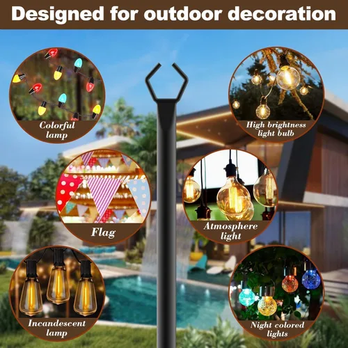 Miniatura 3 de AILBTON 10Ft String Light Poles 6 Pack,Light Poles for Outside Lights,Outdoor with Fence Brackets Hanging Lights,Metal Stand Deck Patio Backyard