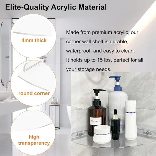 Miniatura 4 de Estantes esquineros de acrílico, estante adhesivo, organizador de ducha para decoración del hogar, estante de ducha transparente, estantes de baño