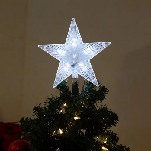 Alpine Corporation Decoración de árbol de estrella de 8 pulgadas con 5 puntos con 31 luces LED blancas frías, decoración navideña