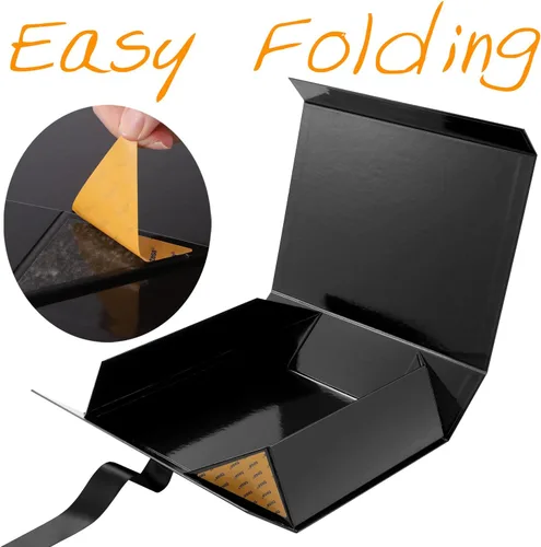 Miniatura 5 de GREEN BEAN Caja de regalo grande con tapa para regalo de 13 x 9.7 x 3.4 pulgadas, caja de regalo magnética negra para el día del padre con cinta