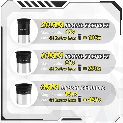 Miniatura 4 de Telescopio 3.543 in Apertura 35.433 in - Vertisteel AZ Mount Base, ajuste de alta precisión, aumento 45-450x, control remoto inalámbrico, adaptador