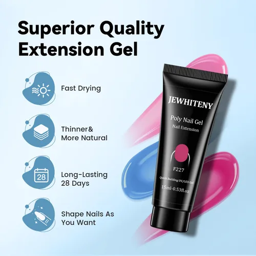 Miniatura 6 de JEWHITENY Juego de gel para uñas de polivinilo de 28 colores - 15ml tonos desnudo, rosa, marrón, negro, gris, azul, amarillo para manicura francesa