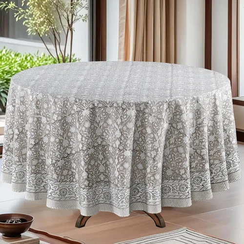 Miniatura 36 de Ridhi Mantel redondo con estampado de bloque a mano, 100% algodón, reutilizable, color rosa flamenco, de 60 pulgadas, mantel decorativo para uso