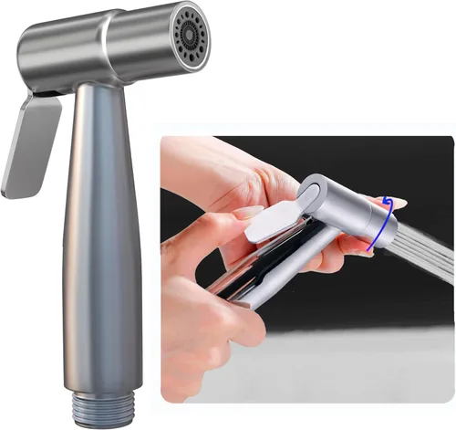 Miniatura 11 de Cabezal rociador de acero inoxidable con agarre térmico - Pulverizador de bidet con acabado cromado cepillado - Shattaf para pañales de tela