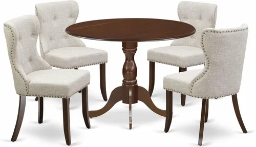Miniatura 18 de East West Furniture DMSI3-ABK-48 - Juego de mesa de comedor de 3 piezas para espacios pequeños que contiene una mesa de comedor redonda con gotas