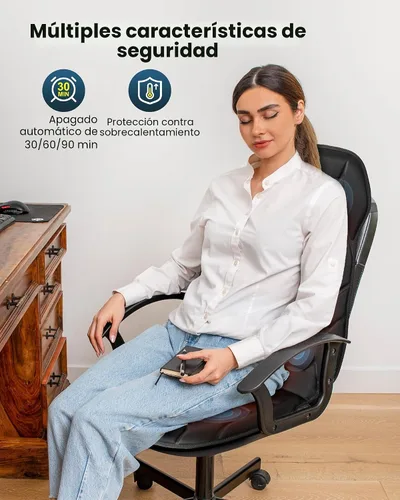 Miniatura 5 de COMFIER Masajeador de espalda con calor, cojín de asiento de masaje por vibración con 8 nodos de masaje y 5 modos, almohadilla de masaje ajustable