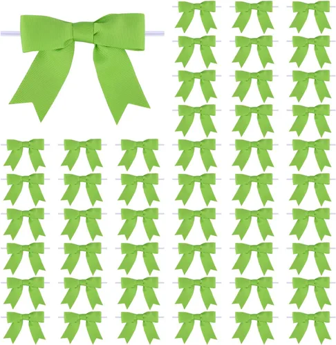 Meseey 50 Piezas Lazos de Cinta Grosgrain Premontados de 3 Pulgadas Color Verde Manzana con Amarre Torcido Lazos Prehechos para Manualidades para