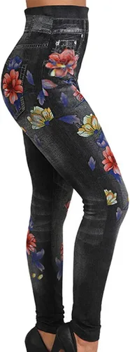 Miniatura 5 de BLUKIDS Leggings con aspecto de jean para mujer, de verano, cintura alta, control de abdomen, con bolsillos traseros, casuales, ajustados