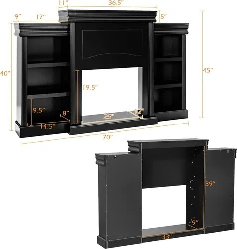 Miniatura 5 de Tangkula Soporte de mantel independiente de 70 pulgadas, gabinete moderno con chimenea para sala de estar, dormitorio, mesa consola de madera