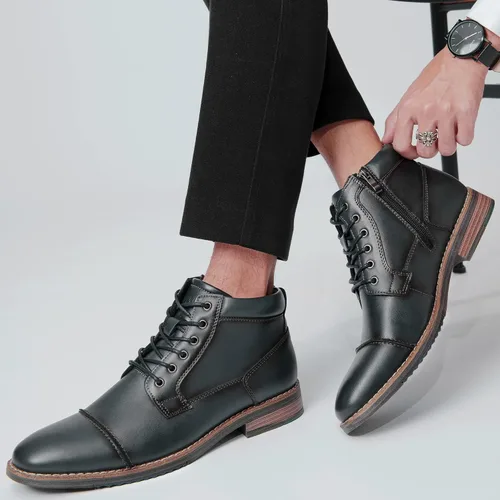 Miniatura 6 de Botas de vestir Oxford de cuero para hombre, botas de tobillo Chukka para negocios, trabajo, diario, zapatos para hombres
