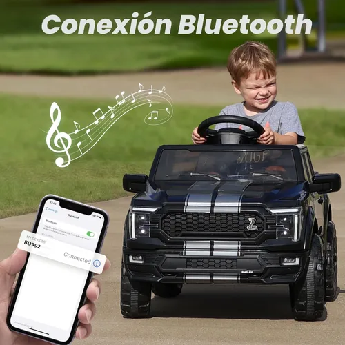 Miniatura 7 de Hikiddo Ford Shelby F-150 con Licencia 24V Juguete de Montar para Niños, Coche Eléctrico para Niños con Control Remoto, Motores de 400W - Negro