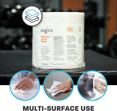 Miniatura 3 de Zogics Toallitas de limpieza Wellness Center, toallitas para equipos de gimnasio para limpiar superficies y equipos, duraderas y seguras