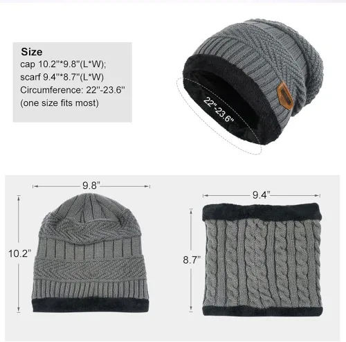 Miniatura 7 de 4 piezas de gorro de invierno para hombre y mujer, conjunto de bufanda de punto cálido para hombre y mujer, One Size-Medium
