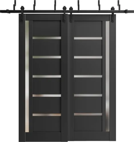 Miniatura 8 de Puertas corredizas de 48 x 96 pulgadas Quadro 4088 gris Nebraska con vidrio esmerilado Juego de herrajes resistentes de 6.6 pies Puertas