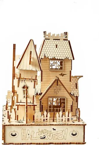 Miniatura 7 de Rompecabezas de madera 3D para Halloween, incluye tira de luz, rompecabezas y rompecabezas para Halloween/cumpleaños, regalos para adultos