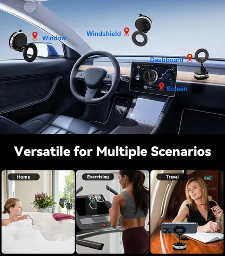 Miniatura 4 de Paquete de 2 Soportes Magnéticos de Teléfono con Succión al Vacío para Tablero del Automóvil, Parabrisas - Soporte de Agarre Fuerte Manos Libres