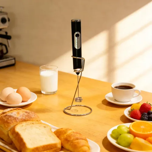 Miniatura 6 de Espumador de leche de mano para café, varita espumadora de mano, batidor eléctrico de 3 velocidades ajustables, mezclador de bebidas con 2 batidores