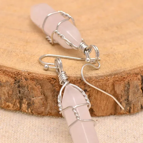 Miniatura 5 de Pendientes de cristal de punta envuelta en alambre de piedra pulida para mujer Reiki Energy Healing