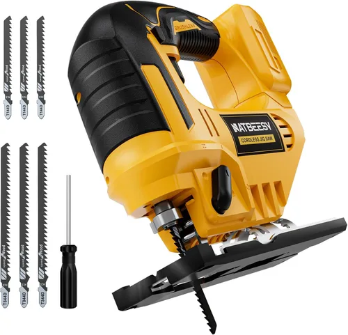 Sierra caladora compatible con batería Dewalt de 20V Max, herramienta de sierra caladora inalámbrica sin escobillas NATBEESY, luz de trabajo LED,
