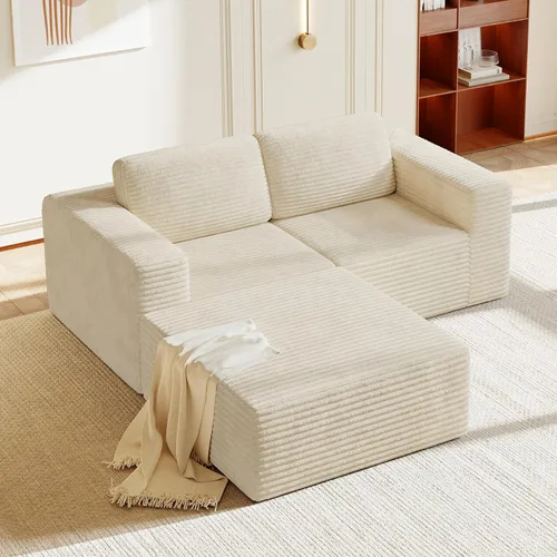 Miniatura 15 de Vesgantti Sofá modular en forma de U de 119 pulgadas, sofá modular de pana con asiento profundo y soporte de resortes, sofá convertible con 2 Beige