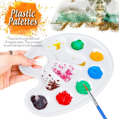 Miniatura 2 de FANDAMEI Bandeja de Pintura Oval, Bandeja de Pintura de Plástico, Paleta de Pintura, Bandejas de Pintura con Orificio para Pulgar para Adultos