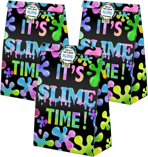 Miniatura 2 de 24 bolsas de golosinas de slime, bolsas de dulces con calcomanías, bolsas de regalo de limo con temática de limo para fiestas de cumpleaños