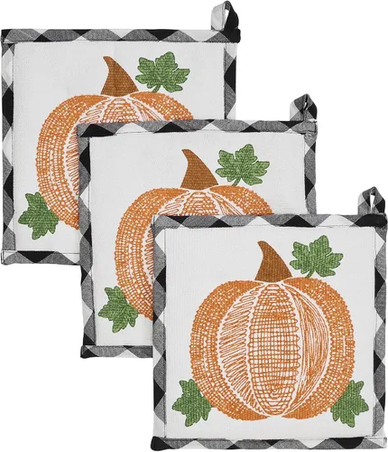 VHC Brands Annie Black Check Pumpkin Temporal Otoño Otoño Acción de Gracias Halloween Decoración de mesa para cocina, comedor, fiesta, salvamanteles