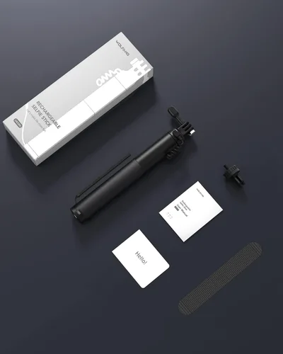 Miniatura 9 de WOLFANG GB2200 Palo selfie recargable con batería recargable de 2600 mAh, cámara de acción de rotación negra para selfie, compatible con otras