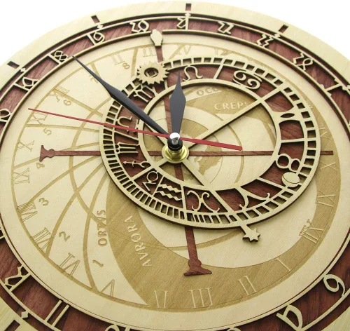 Miniatura 3 de The Geeky Days Reloj astronómico de Praga en madera República Checa Astronomía medieval Arte de pared Astrología Reloj decorativo de pared Obra