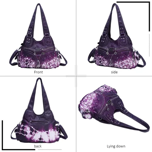 Miniatura 185 de Angel Barcelo - Bolsa de hombro amplia para mujer, diseño Hobo, cuero lavado