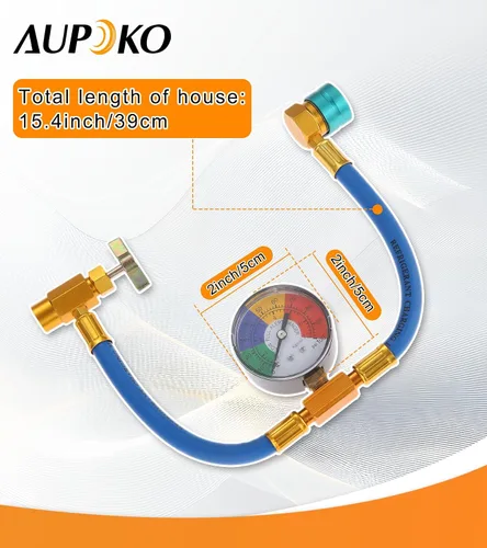 Miniatura 2 de Aupoko R1234YF Kit de manguera de carga de refrigerante, con abrelatas autosellantes LH de 1/2 pulgadas, acoplador rápido de lado bajo R1234YF