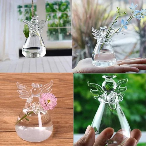 Miniatura 5 de Jarrones de cristal con diseño de ángel para plantas y terrarios, florero colgante para decoración de boda, adornos de jardín, maceta colgante