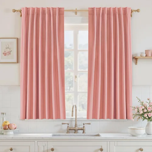 Miniatura 43 de UHITECH - Cortinas opacas beige para sala de estar, cortinas cortas de 35 pulgadas para habitación, cortinas negras para ventanas pequeñas, paneles