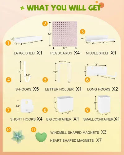 Miniatura 3 de Kit combinado de tablero de clavijas de metal, 4 tableros de clavijas de acero al carbono con 26 accesorios, organizador de pared para el hogar, Rosa