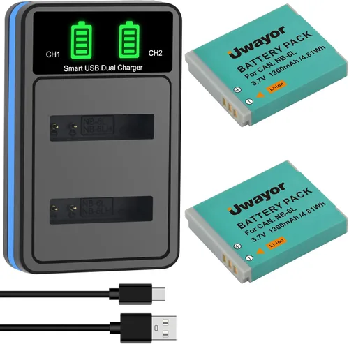 Paquete de 2 baterías y cargador NB-6L NB-6LH para Canon PowerShot SX540 HS, SX530 HS, SX520 HS, SX510 HS, SX500 is, SX700 HS, SX710 HS, SX610 HS,