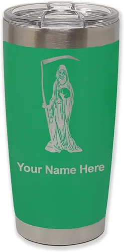 Miniatura 37 de LaserGram Vaso aislado al vacío de 20 onzas, Santa Muerte, grabado personalizado incluido (negro)