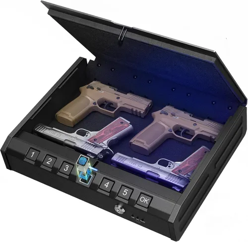 ONNAIS - Caja fuerte biométrica grande para armas, cajas de seguridad para pistolas con luz interna, tres métodos de desbloqueo y suministro de