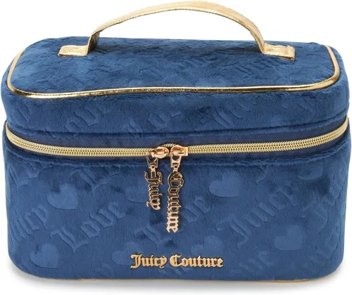 Juicy Couture Bolsa de Maquillaje Organizador de Cosméticos Esenciales de Viaje Estuche de Tren de Terciopelo Logotipo de Corazón, Azul, Tamaño único