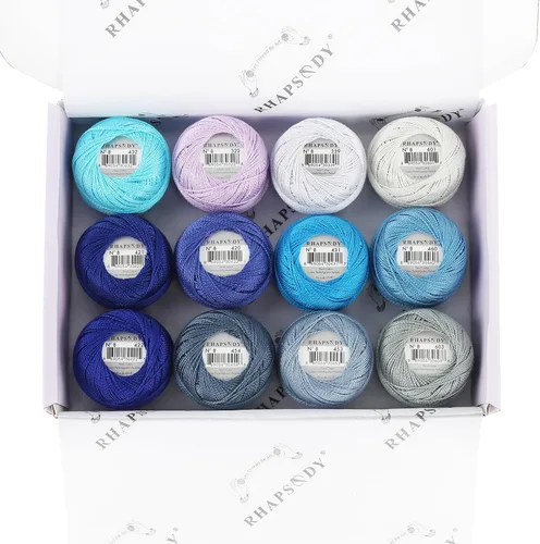 Miniatura 37 de Rhapsody Hilo de algodón perla tamaño 8 hilo de ganchillo Perle 12 bolas Set tejido a mano, bordado, sashiko, punto de cruz, costura, costura, Col. 5
