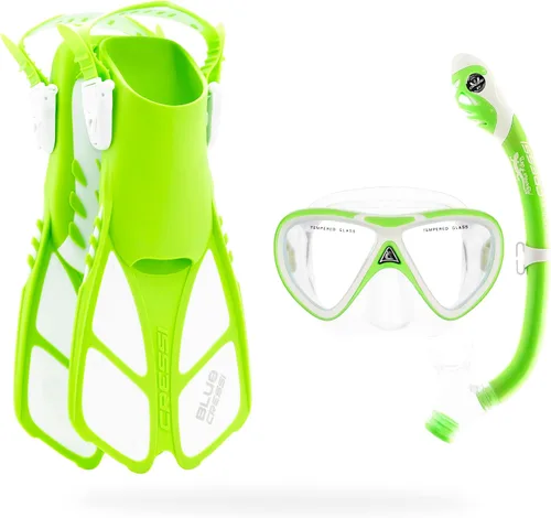 Miniatura 10 de Cressi Youth Snorkel Set for Kids Ages 3 to 8 - Short Adjustable Fins, Silicone Mask, Dry Snorkel - Mini Bonete Pro Dry Set