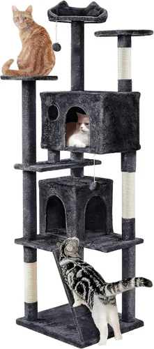 Miniatura 33 de Yaheetech Árbol para gatos XL, torre de varios niveles de 80 pulgadas con postes rascadores, cuevas dobles, plataformas encaramadas y bolas