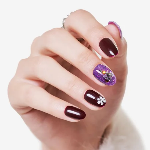 Miniatura 8 de WOOYAS - Uñas postizas cortas a presión, color nude brillante, uñas postizas de otoño de ataúd mediano, juego de 24 uñas postizas reutilizables