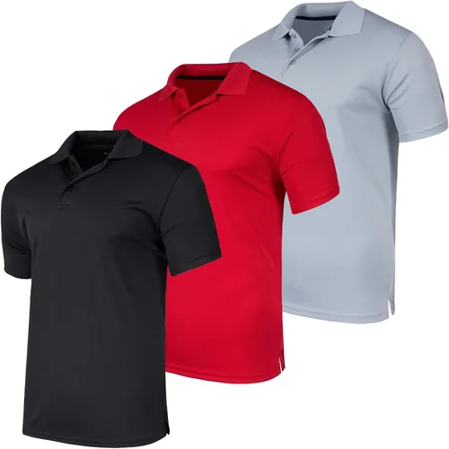 Real Essentials - Paquete de 3 Camisa tipo Polo de manga corta para hombre, de secado rápido y de rendimiento atlético (disponible en tallas grandes