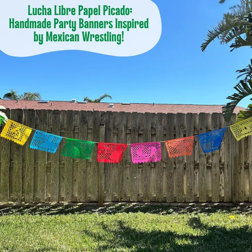 Miniatura 8 de Papel Picado de 16 pies, pancarta mexicana, pancarta de plástico Lucha Libre, decoraciones de pancarta mexicana, suministros de fiesta de Luchador