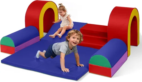 Miniatura 9 de Kinder King Juego de actividades de escalada y gateo, bloque de espuma suave de 10 piezas para escalar, gatear y deslizarse, escalador