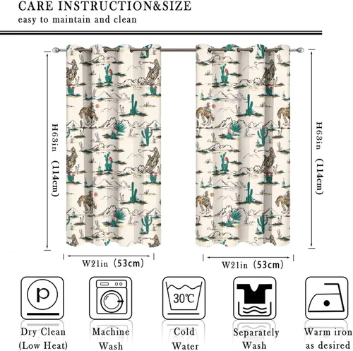 Miniatura 2 de Cortinas opacas retro de vaquero occidental para dormitorio, estilo rústico, cactus, salvaje oeste, vaquero, paseo, caballo, con ojales, aislamiento
